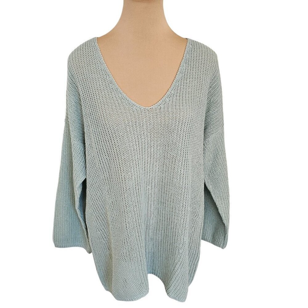Part Two Etrona Linen Knit Blue Long Sleeve Sweater Sz L